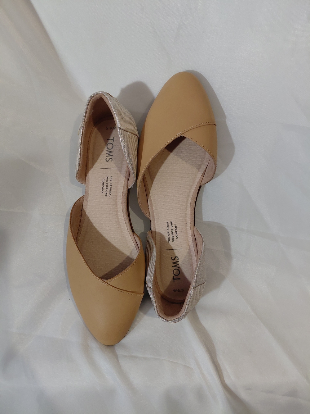 Toms Women's Tan D'Orsay Flats with Light Beige Heel Accent
